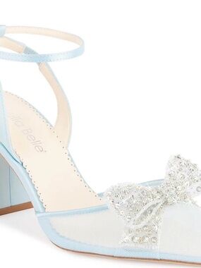 Blue Crystal Block Heels with Removable Ankle Strap